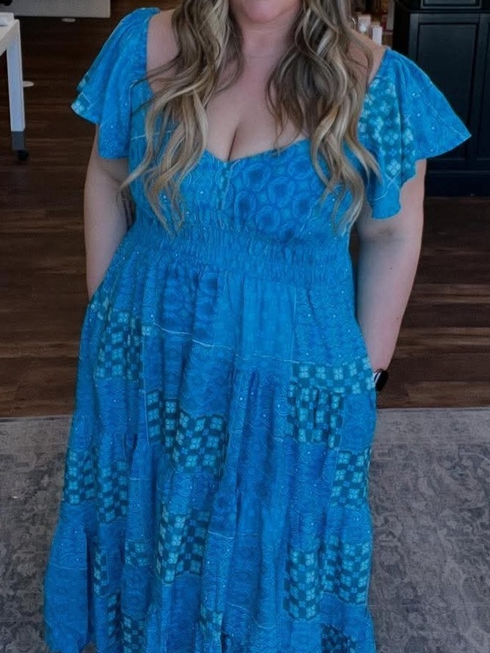 DAVI & DANI Turquoise Blue Patterned Midi Dress